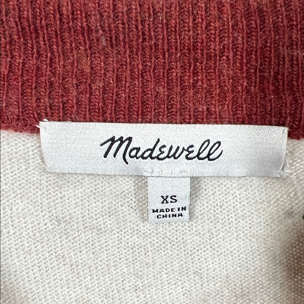 Madewell Navy and Cream Sweater with Red Accents - Picture 3 of 4